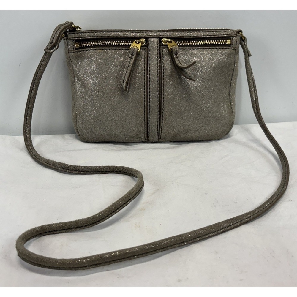 Fossil Erin Metallic Leather Small Crossbody Purse Bag Built In Card Holder